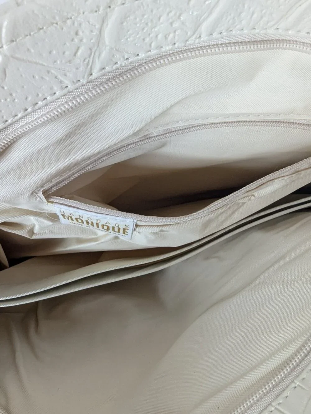 Handbag Monique White Snakeskin Print Texture Purse Shoulder Bag Vintage 80s 90s